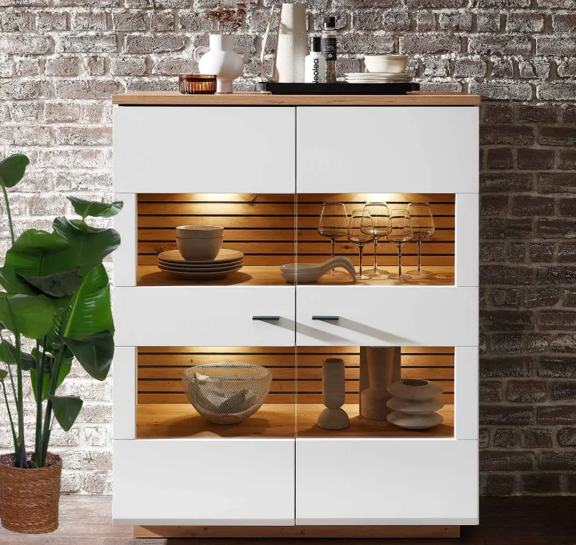 New Fresno Highboard weiß eiche Highboards|Anrichten