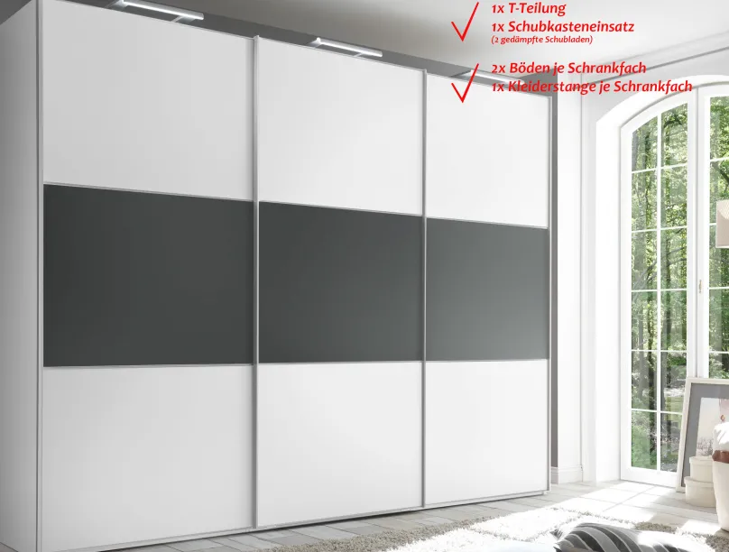 Discount Includo Kleiderschrank weiß grau Schwebebetürenschränke