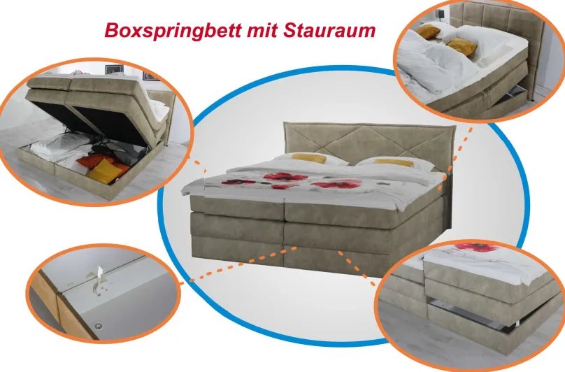 Clearance Kassel Boxspringbett 200x200 mit Bettkasten Boxspringbett