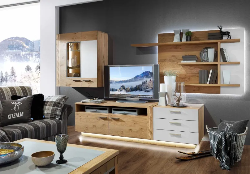Discount Kitzalm Alpin Wohnwand eiche bianco Wohnwände