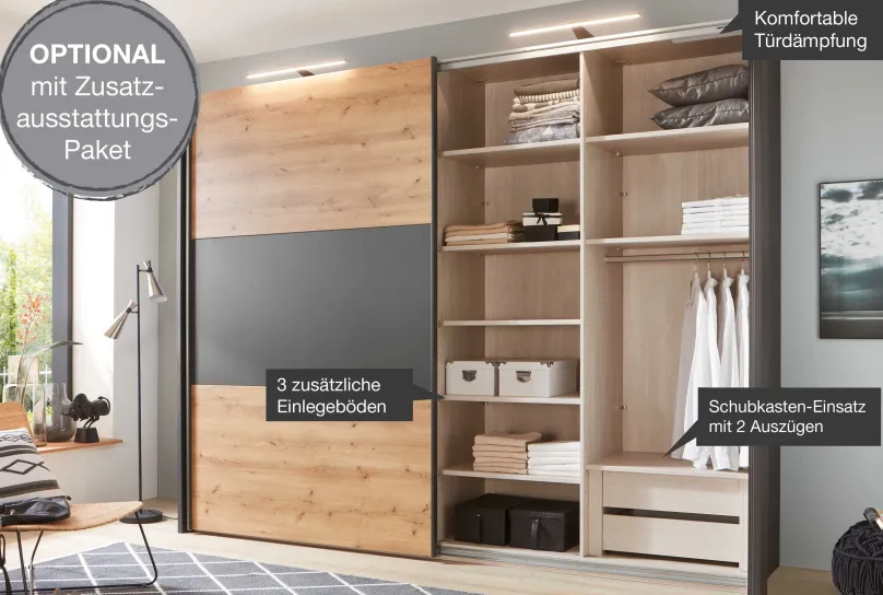 Clearance Korfu Schwebetürenschrank mit Spiegel Schwebebetürenschränke