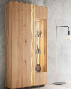 Discount Lausanne Vitrinenschrank wildeiche massiv Highboards|Anrichten