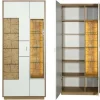 Hot Orbano white Vitrinenschrank mit Hirnholz Applikation weiß / alteiche Vitrinen|Vitrinenschränke
