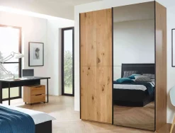 Online Scale Slide Wood Kleiderschrank eiche Schwebebetürenschränke