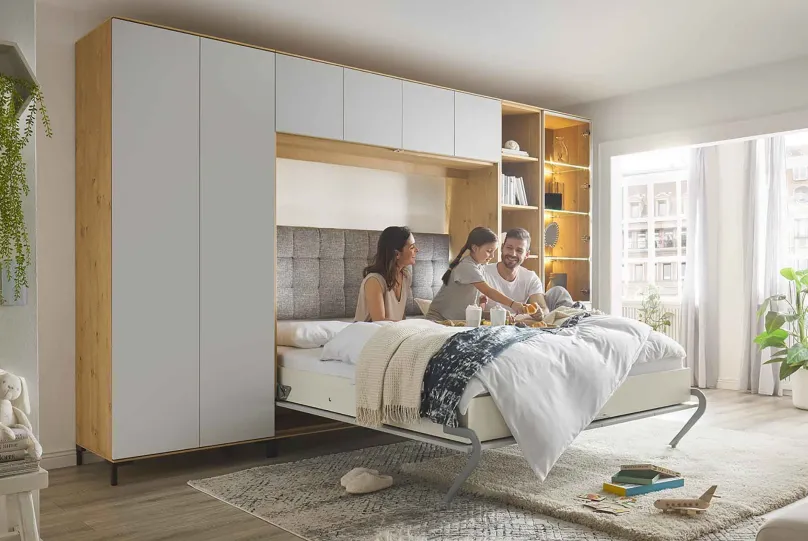 Smart & Clever Schrankwand mit Bett Schlafzimmer Komplett|Wohnwände