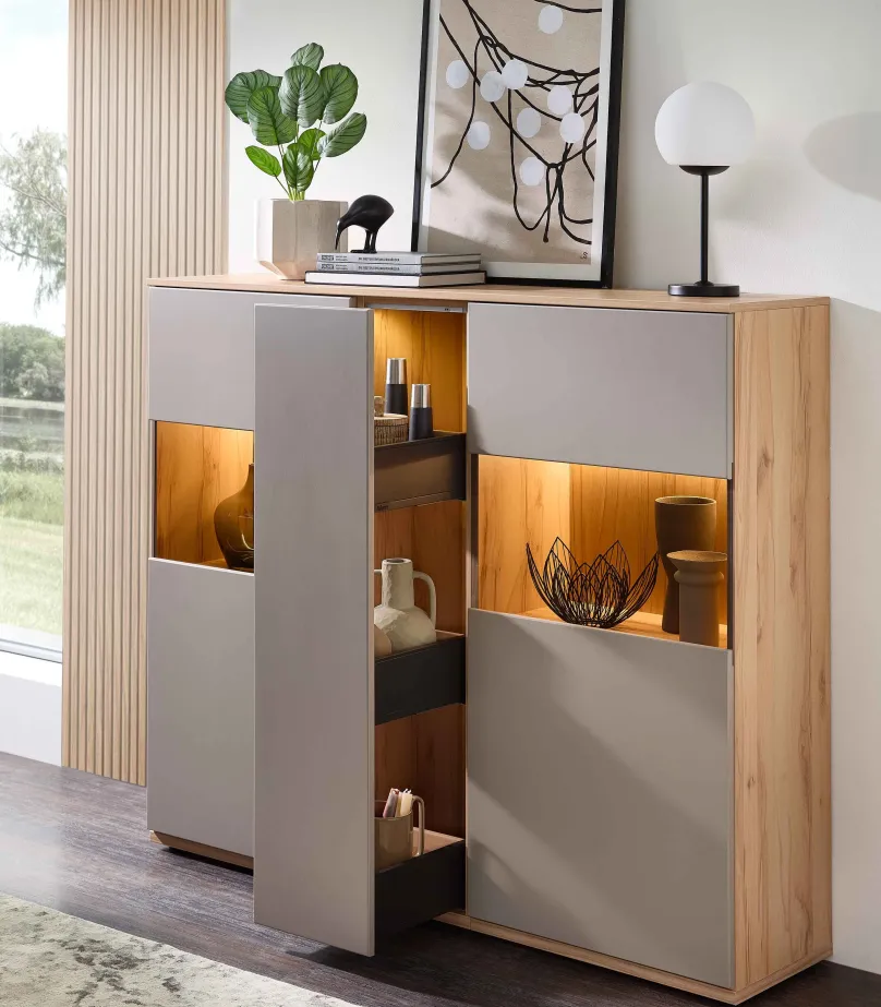 Clearance Zudar Highboard mit Apothekerauszug Highboards|Anrichten
